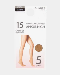 15 Denier Sheer Matt Ankle Highs - Pack Of 5