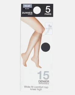 15 Denier Wide Fit Knee Highs - Pack Of 5