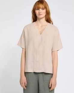Carolyn Donnelly The Edit V-Neck Stone Linen Top