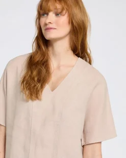 Carolyn Donnelly The Edit V-Neck Stone Linen Top