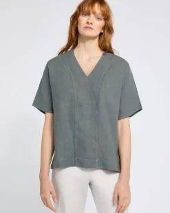 Carolyn Donnelly The Edit V-Neck Khaki Linen Top