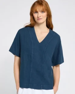 Carolyn Donnelly The Edit V-Neck Blue Linen Top