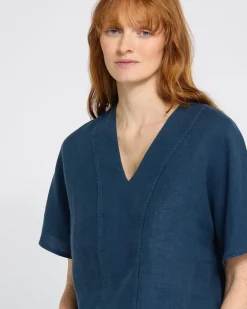 Carolyn Donnelly The Edit V-Neck Blue Linen Top