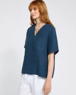 Carolyn Donnelly The Edit V-Neck Blue Linen Top