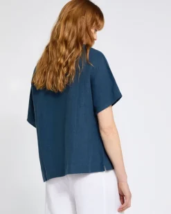 Carolyn Donnelly The Edit V-Neck Blue Linen Top