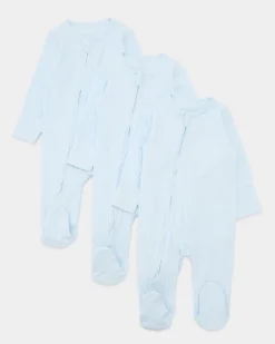 Cotton Blue Two-Way-Zip Sleepsuit - Pack Of 3 (Newborn-12 Months)