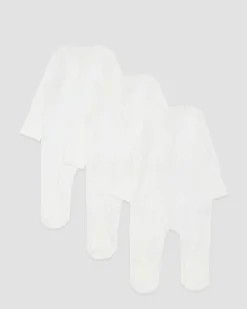 Cotton Cream Two-Way-Zip Sleepsuit - Pack Of 3 (Newborn-12 Months)