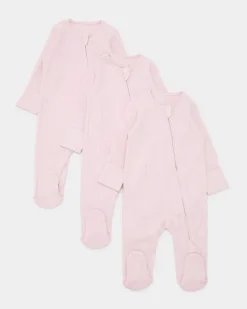 Cotton Pink Two-Way-Zip Sleepsuit - Pack Of 3 (Newborn-12 Months)