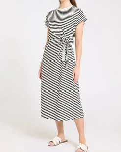 Cotton Tie Side Jersey Midi Dress