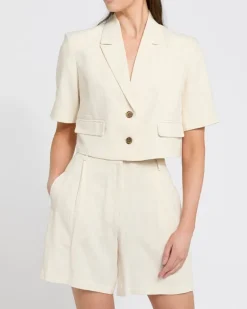Cropped Linen Blend Jacket