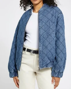 Denim Quilted Bomber Jacket