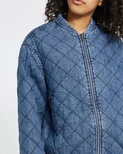 Denim Quilted Bomber Jacket