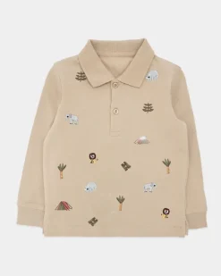 Embroidered Long-Sleeved Polo Shirt (6 Months-5 Years)