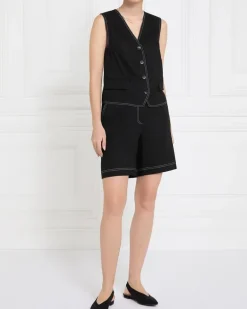 Gallery Linen Blend Contrast Stitch Black Shorts