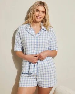 Gingham Woven Revere Pyjama Short Set