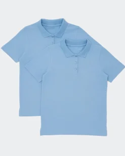 Girls Stain Release Short-Sleeved Slim Polo Shirts - Pack Of 2
