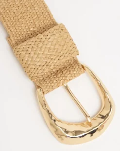 Gold Buckle Raffia Belt