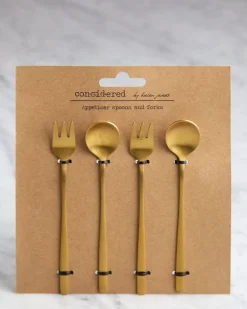 Helen James Considered Brass Plated Spoon And Fork - Pack Of 4