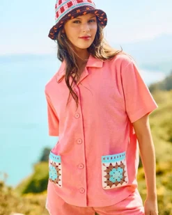 Helen Steele Crochet Detail Terry Towelling Shirt