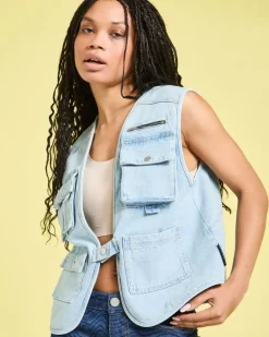 Helen Steele Denim Utility Waistcoat Jacket