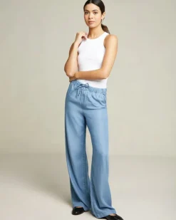 High Rise Wide Leg Drawstring Lyocell Jeans