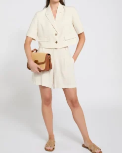 High Waisted Linen Blend Pleated Shorts