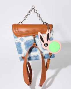 Joanne Hynes 'MINE' Faux-Feather Denim Satchel Bag With PU Rabbit Keyring