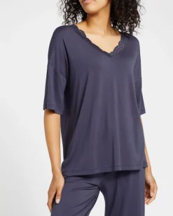 Lace Trim Viscose V-Neck Sleep T-Shirt