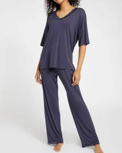 Lace Trim Viscose V-Neck Sleep T-Shirt