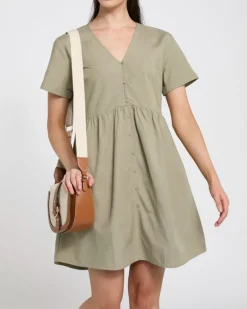 Linen Blend Button Through Mini Dress