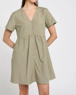 Linen Blend Button Through Mini Dress