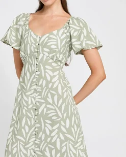 Linen Blend Print Midi Dress