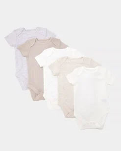 Neutral Cotton Bodysuits - Pack Of 5 (Newborn-12 Months)