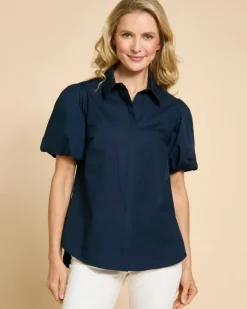 Paul Costelloe Living Studio Navy Puff Sleeve Shirt