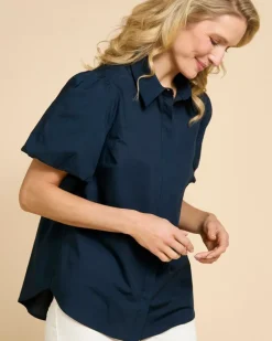 Paul Costelloe Living Studio Navy Puff Sleeve Shirt