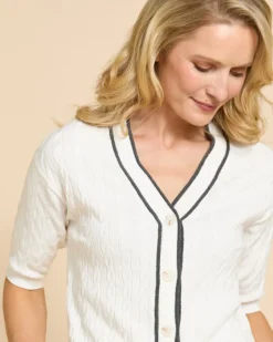 Paul Costelloe Living Studio Ivory Cable Knit Cardigan