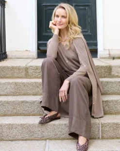 Paul Costelloe Living Studio Mink Linen Long Cardigan