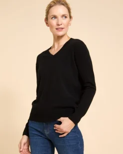 Paul Costelloe Living Studio Black 100% Cashmere V-Neck Jumper