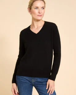 Paul Costelloe Living Studio Black 100% Cashmere V-Neck Jumper
