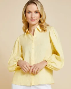 Paul Costelloe Living Studio Lemon Puff Sleeve 100% Linen Shirt