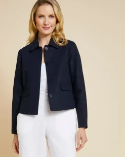Paul Costelloe Living Studio Navy Linen Crop Jacket