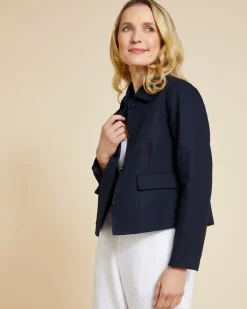 Paul Costelloe Living Studio Navy Linen Crop Jacket