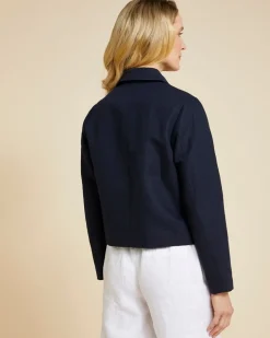 Paul Costelloe Living Studio Navy Linen Crop Jacket