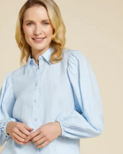 Paul Costelloe Living Studio Blue Puff Sleeve 100% Linen Shirt