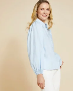 Paul Costelloe Living Studio Blue Puff Sleeve 100% Linen Shirt