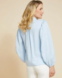 Paul Costelloe Living Studio Blue Puff Sleeve 100% Linen Shirt
