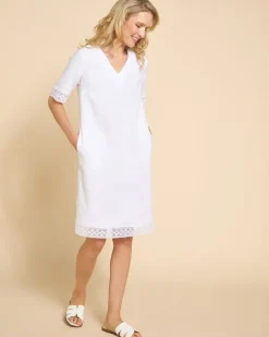 Paul Costelloe Living Studio White V-Neck Linen Lace Dress