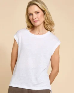Paul Costelloe Living Studio White Linen Cap Sleeve Top