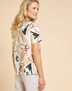 Paul Costelloe Living Studio Abstract Print V-Neck Linen Top