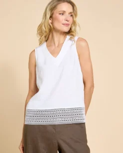 Paul Costelloe Living Studio White Trim Hem Linen Vest